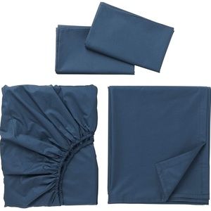 Ikea Complete Twin Size Navy Bedding Set- Fitted Sheet, Flat Sheet, Pillow cases